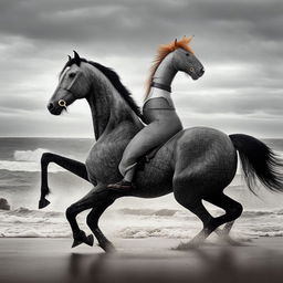 Generate an image of Jacinda Ardern artistically transformed into a majestic horse, while retaining recognizable features.