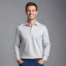 A detailed representation of a man in casual attire, standing confidently with a friendly smile.