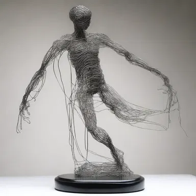 The sculptor used limber metal wire to create a dynamic and fluid sculpture.