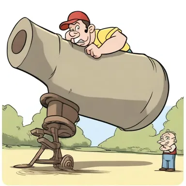 In the cartoon show, the character pulled a limber to carry a giant cannon.