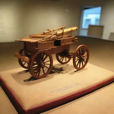 The museum exhibit displayed a miniature limber to demonstrate its role in historical warfare architecture.