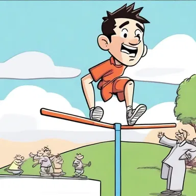 In the cartoon, the character limbered up before attempting a high jump.