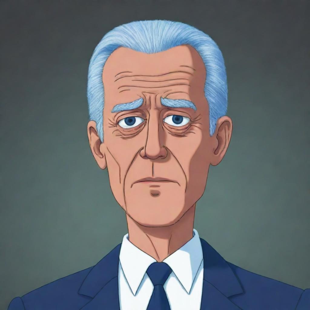 Generate an illustration of a character resembling Joe Biden, portrayed as very tired and struggling to stay awake, in the style of the TV show Rick and Morty.