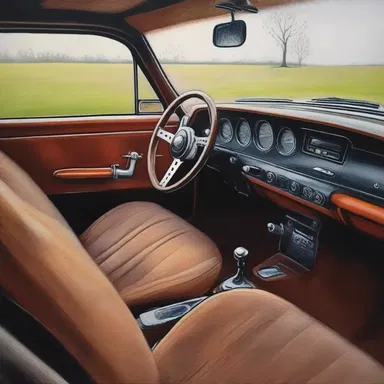 The artist captured the demister in a detailed painting of a car interior.