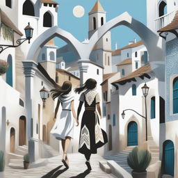 A digital art image of a fantasy book cover for teenagers featuring an old town on a hill with white buildings and narrow streets