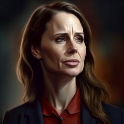 Create a realistic portrait of NZ Prime Minister Jacinda Ardern, showcasing her strong leadership and warm personality.