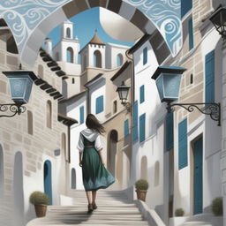 A digital art image of a fantasy book cover for teenagers featuring an old town on a hill with white buildings and narrow streets