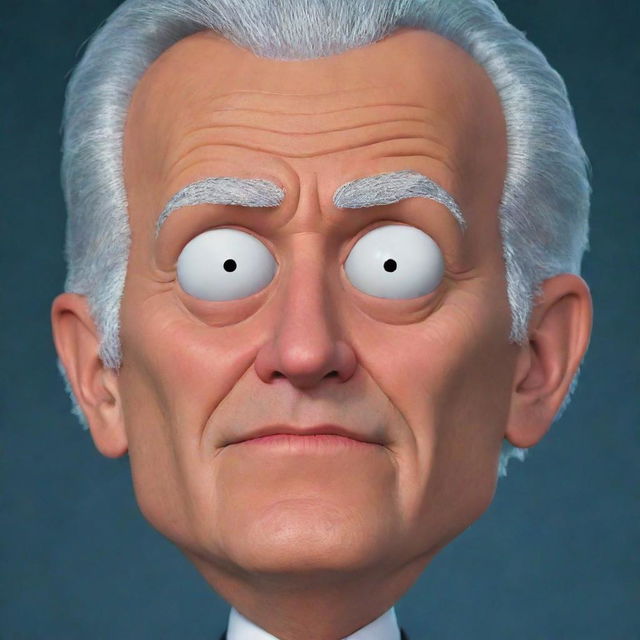 An animated Joe Biden character, depicted in the quirky style of Rick and Morty, with eyelids heavy from sleep and peacefully dozing off.