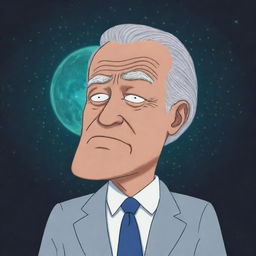 A cartoon image of Joe Biden exhibiting signs of sleepiness, illustrated in the unique and distinctive style of the television series, Rick and Morty.