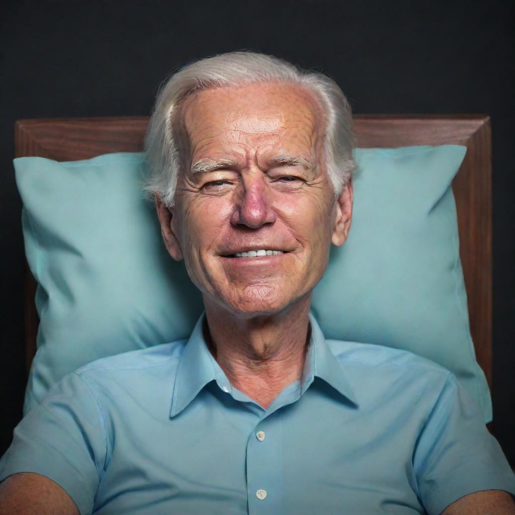 Illustrate a very aged and sleeping version of Joe Biden in the signature animation style of the television series, Rick and Morty.