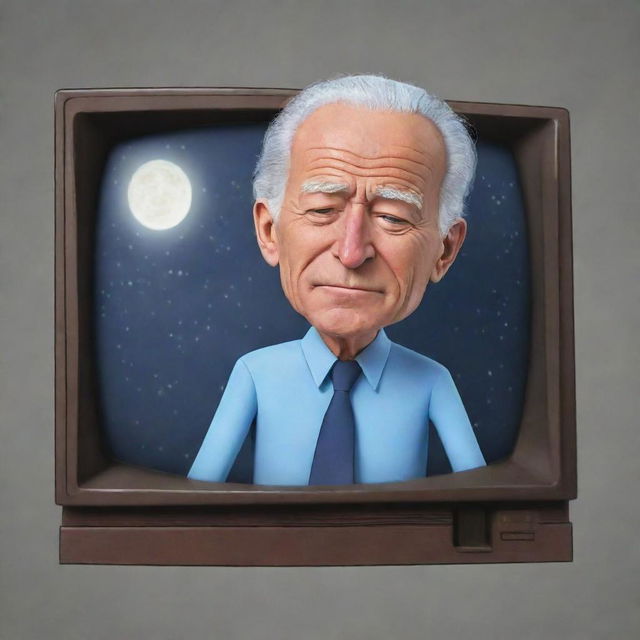 Illustrate a very aged and sleeping version of Joe Biden in the signature animation style of the television series, Rick and Morty.