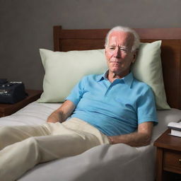 Illustrate a very aged and sleeping version of Joe Biden in the signature animation style of the television series, Rick and Morty.