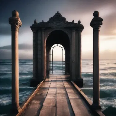 In the fantasy novel, there is a hidden portal at the end of the pier that leads to a magical realm.
