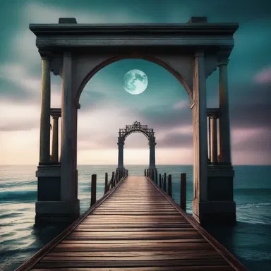 In the fantasy novel, there is a hidden portal at the end of the pier that leads to a magical realm.