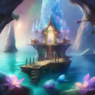In the fantastical world of elves and fairies, a magical pier made entirely of crystal stood tall, connecting the realms of earth and magic.