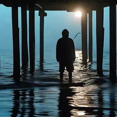 The horror movie had a scene where the protagonist is trapped inside a pier at night, surrounded by mysterious creatures.