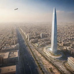 A futuristic Casablanca, Morocco integrated with urban air mobility. Cityscape featuring sustainable, developed architecture and cutting-edge air transport solutions interwoven with traditional Moroccan elements.