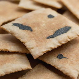 An intricate, close-up image of krupuk, a traditional Indonesian airy, crispy cracker. Details illustrate imperfections in texture, subtle color variances, and the oil-slick glisten unique to this delicious snack.