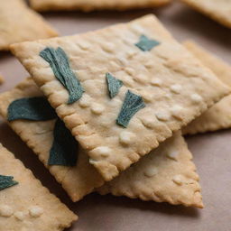 An intricate, close-up image of krupuk, a traditional Indonesian airy, crispy cracker. Details illustrate imperfections in texture, subtle color variances, and the oil-slick glisten unique to this delicious snack.