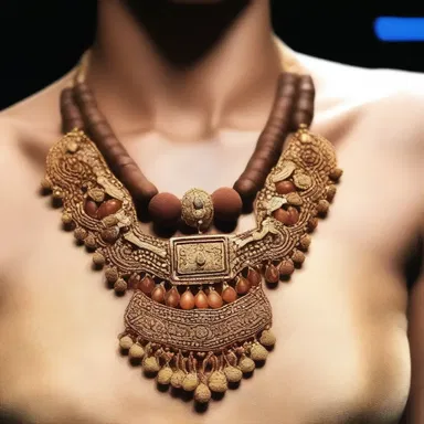 The designer showcased a unique jewelry piece inspired by jaggery, with brown and gold hues.