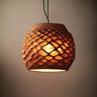 The jaggery in this design is used to create a unique lighting fixture.