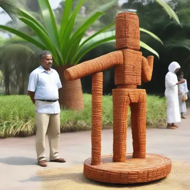 The artist's sculpture featured a miniature jaggery as a symbol of traditional sugar cane processing.