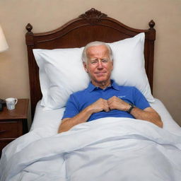 A humorous caricature of Joe Biden peacefully sleeping with typical presidential attributes exaggerated for comedic effect.