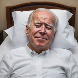 A humorous caricature of Joe Biden peacefully sleeping with typical presidential attributes exaggerated for comedic effect.