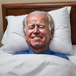 A humorous caricature of Joe Biden peacefully sleeping with typical presidential attributes exaggerated for comedic effect.