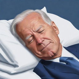 An animated style caricature of Joe Biden sleeping, with the artist's focus on exaggerating characteristic features in a playful and light-hearted manner.