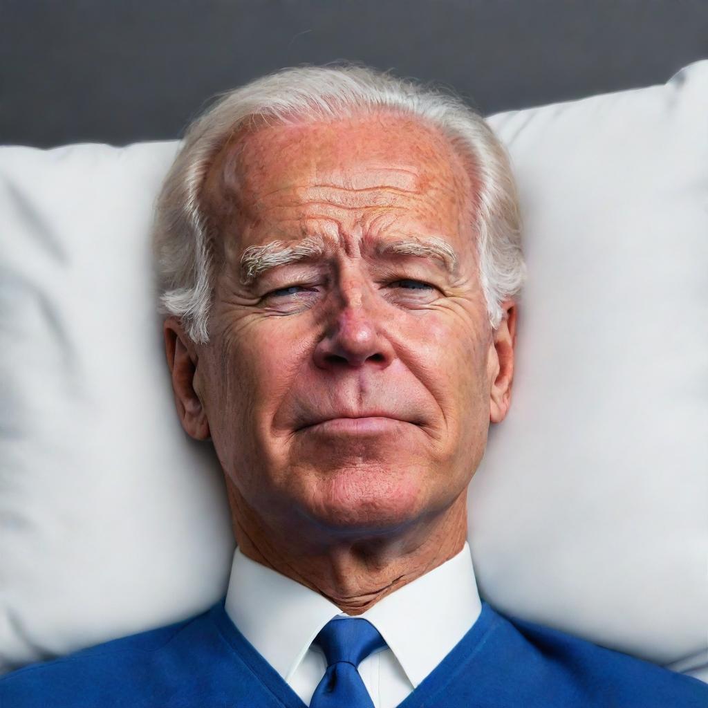 A humorous caricature in drawn animation style featuring Joe Biden sleeping peacefully, accentuating some distinctive features for comedic effect.