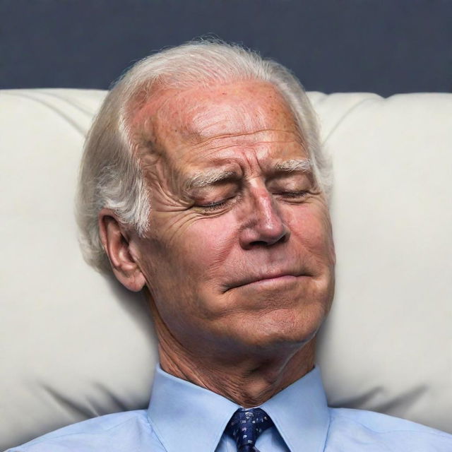 A humorous caricature in drawn animation style featuring Joe Biden sleeping peacefully, accentuating some distinctive features for comedic effect.