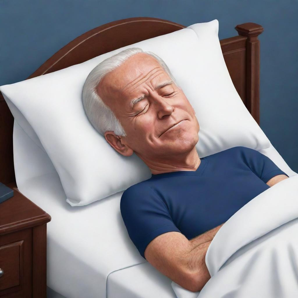 An animated style caricature of Joe Biden sleeping peacefully, styled reminiscent of popular cartoon art