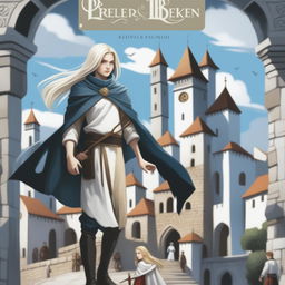 A text-free digital art young adult fantasy book cover featuring a white stone town on a hill with a distant fortress on top