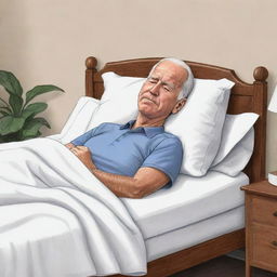 An animated, hand-drawn style caricature of Joe Biden sleeping peacefully in a tranquil setting