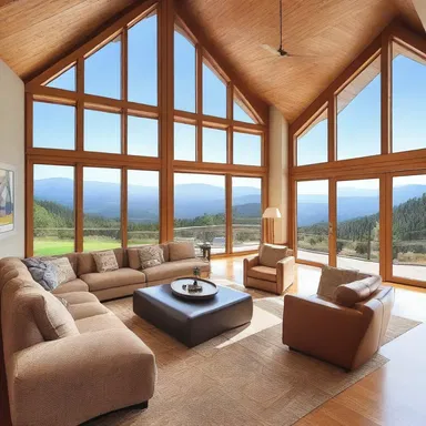The spacious living room was designed with large windows to capture breathtaking views of hang gliders soaring through the sky.