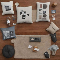 A mood board displaying the essence of relaxed teenage youth. This includes contemporary furniture and decor rendering a chill atmosphere with bean bags. Feature a rolling tray, grinder, stickers, tote bags to represent the mood correctly.