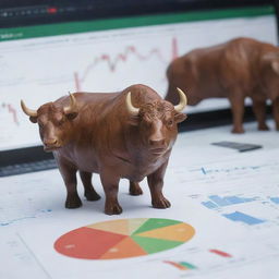 Generate a thumbnail featuring a bull and bear, symbolizing the stock market, with line graphs and pie charts in the background.