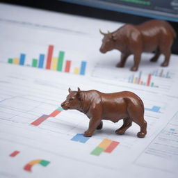 Generate a thumbnail featuring a bull and bear, symbolizing the stock market, with line graphs and pie charts in the background.