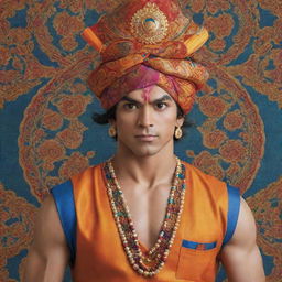 A rendition of Goku, the iconic character from Dragon Ball, dressed in traditional Indian attire with a turban, showcasing the vibrant colors and intricate patterns ubiquitous in Indian traditional wear.