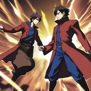In the climactic tableau of the anime, the protagonist confronts the main antagonist in an epic battle.