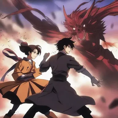 In the climactic tableau of the anime, the protagonist confronts the main antagonist in an epic battle.