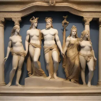 The tableau depicts the gods and goddesses of Greek mythology, showcasing their power and divinity.
