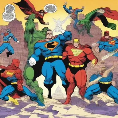 The final panel of the comic book illustrated a powerful tableau of the superheroes united against their archenemy.