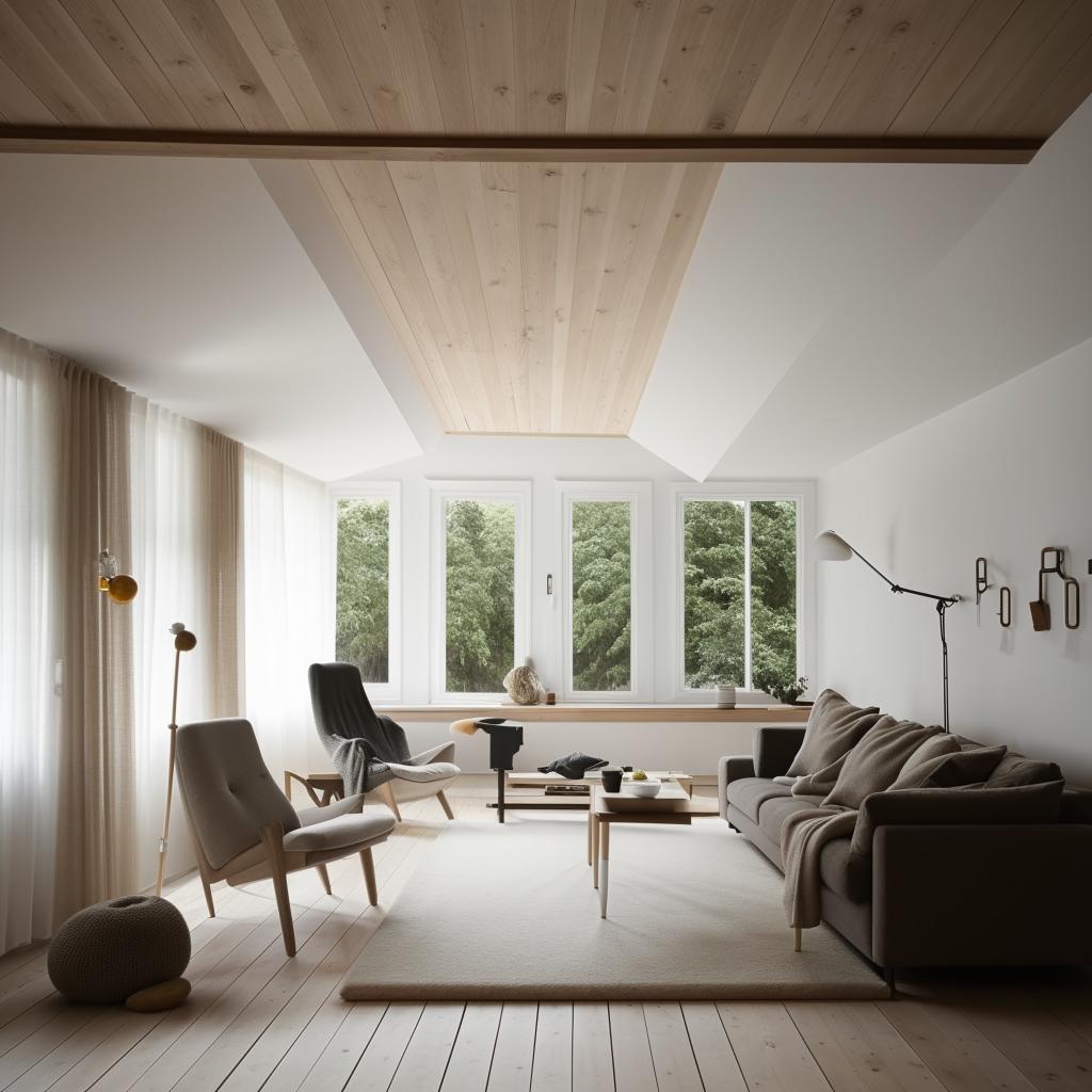 Scandinavian living room, architectural photography, natural light