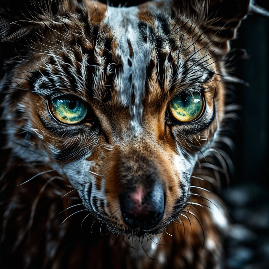 Generate an 8k ultra-high definition, detailed, and intricate portrait of a dog with life-changing, striking eyes implying emotion and cinematic flair, rendered with raw photography aesthetic.