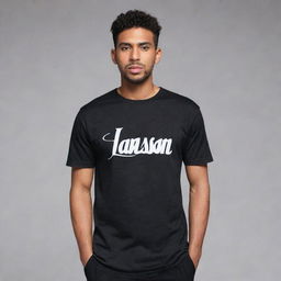 A sleek black t-shirt with the name 'Hassan' prominently displayed in white lettering.