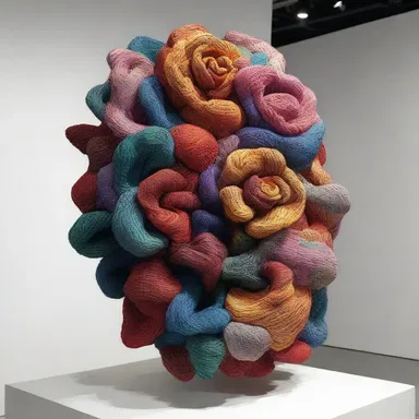 The artist created an intricate sculpture using right-side-out fabric, highlighting the beauty of its texture and patterns.