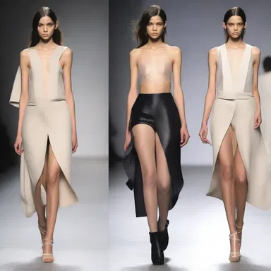 The designer showcased a collection of garments with right-side-out seams, embracing the raw and unfinished aesthetic.