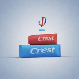 Generate an image of the Crest toothpaste brand, emphasizing the colors blue, red, and white for a stark key visual